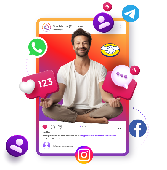 Criador de conteúdo cercado por ícones de redes sociais